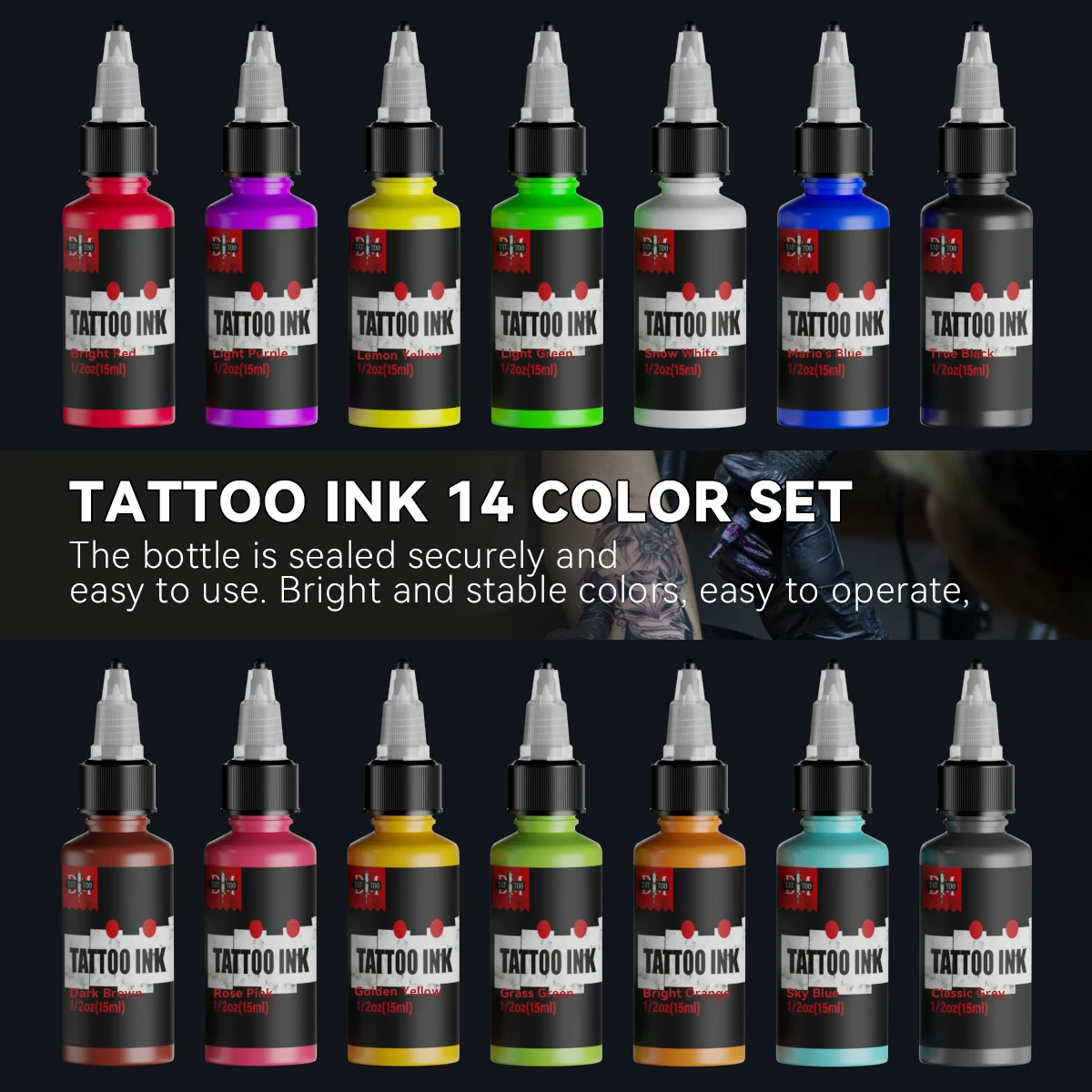 15ml 14Colors Body Art Tattoo Ink Pigment Professional Beauty Paints Makeup Tattoo Supplies Semi-permanent Supplies tattoo ink tattoo ink pigment
