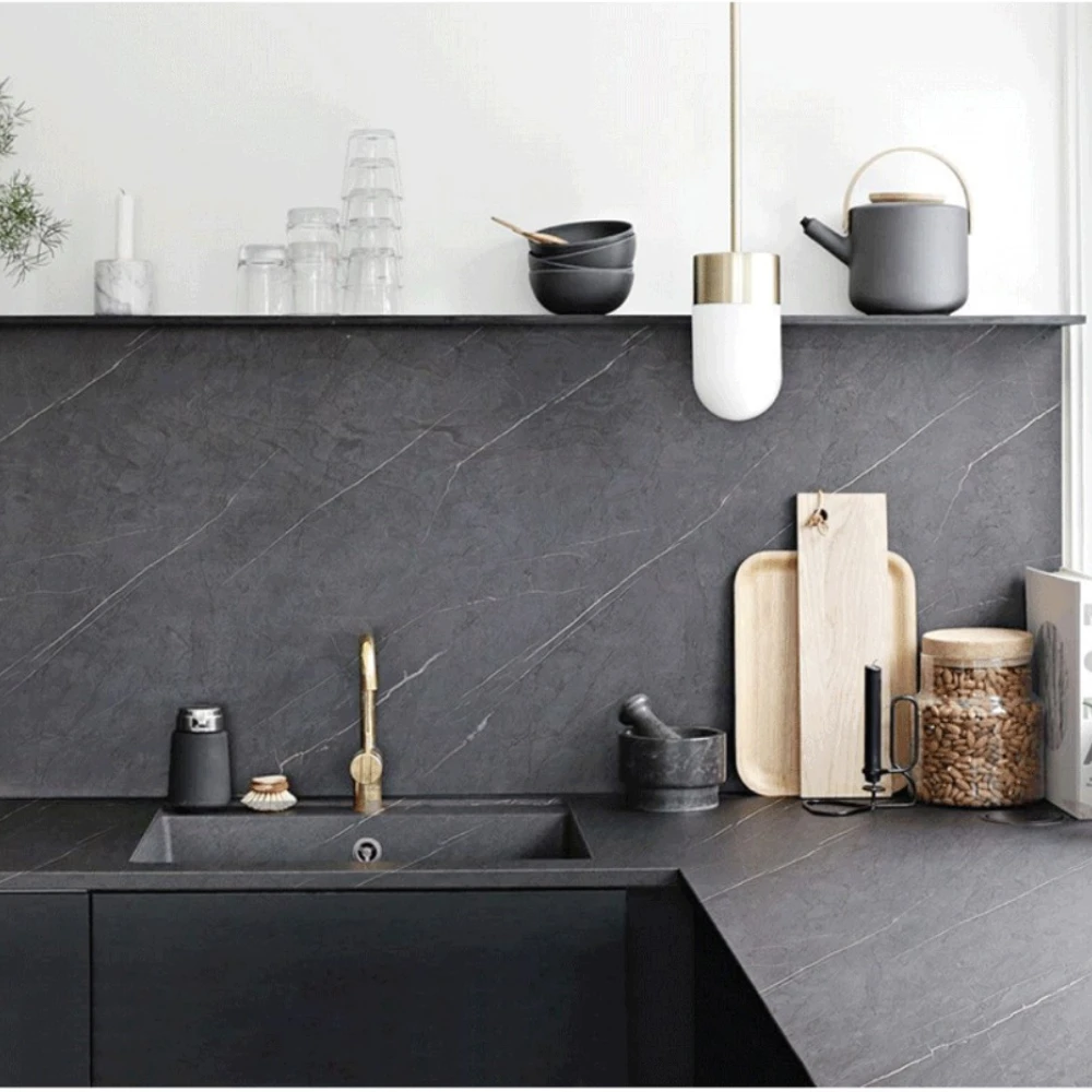 Thicken Matte Black PVC Marble Self-adhesive Wallpaper Kitchen Wall Stickers In Rolls Furniture Film Home Decor Contact Paper vgx kitchen faucet with pull down sprayer single handle mixer for basin 360° rotating spring style taps brass chrome black