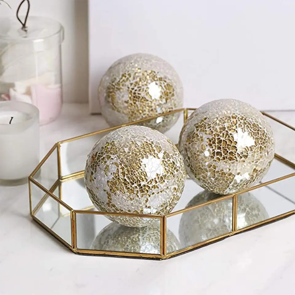 Rond Boules De Verre En Mosaïque 6Pcs-6Cm Crépiter Orbes Boules Vases