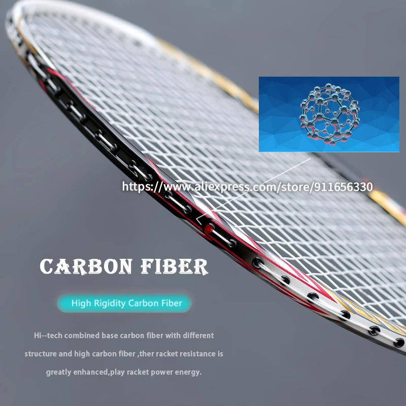 Lightest 10U 52G Full Carbon Fiber Badminton Rackets String Bags G4 Max Tension 30LBS Professional Racquet Sports for Adult