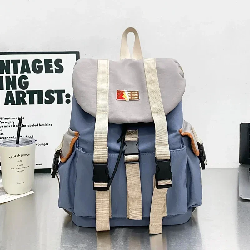 Color Matching Fashion Nylon School Bag High Capacity Hasp Multiple Pockets Backpacks 2024 Hot Sale Bags for Girls and Boys 4