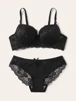 Vêtements deux pièces floraux transparents, lingerie Push Up à armatures pour femmes A2123 3