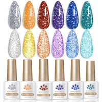 BORN PRETTY 6pcs Reflective Glitter Gel Nail Polish Set Pink Red Reflective Super Shine Glitter Gel Semi Permanent UV LED Varnis 1