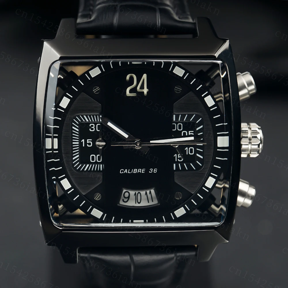 2022Fashion New Men's Color Bar Square Dial Sapphire Mirror Stainless Steel Leather Strap Sports Leisure Waterproof Quartz Watch