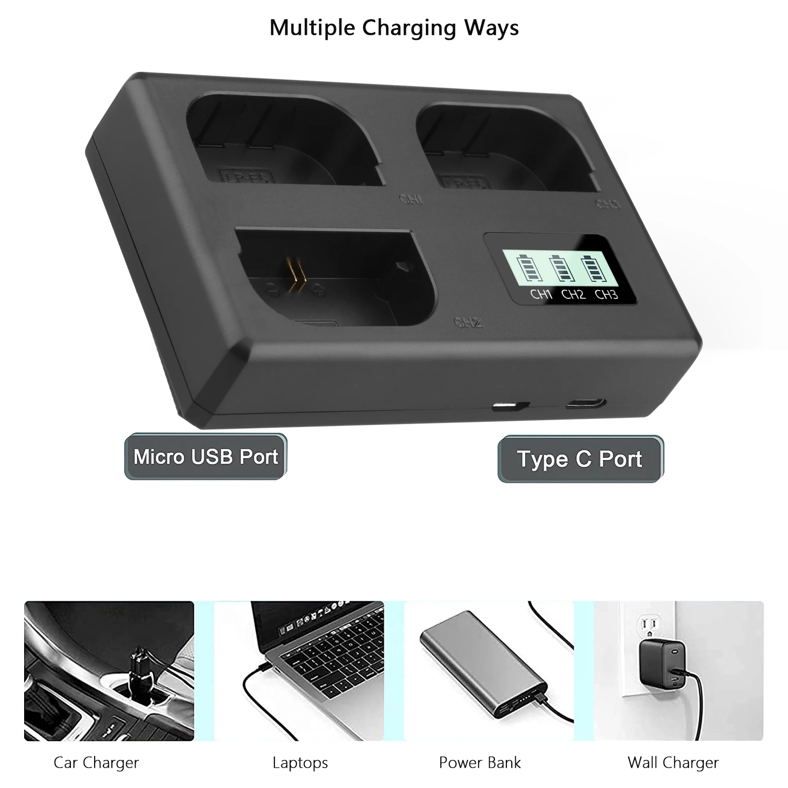 バッテリー充電器,3スロット,eos 5d mark ii,マークIII,Imark iv,5d sr