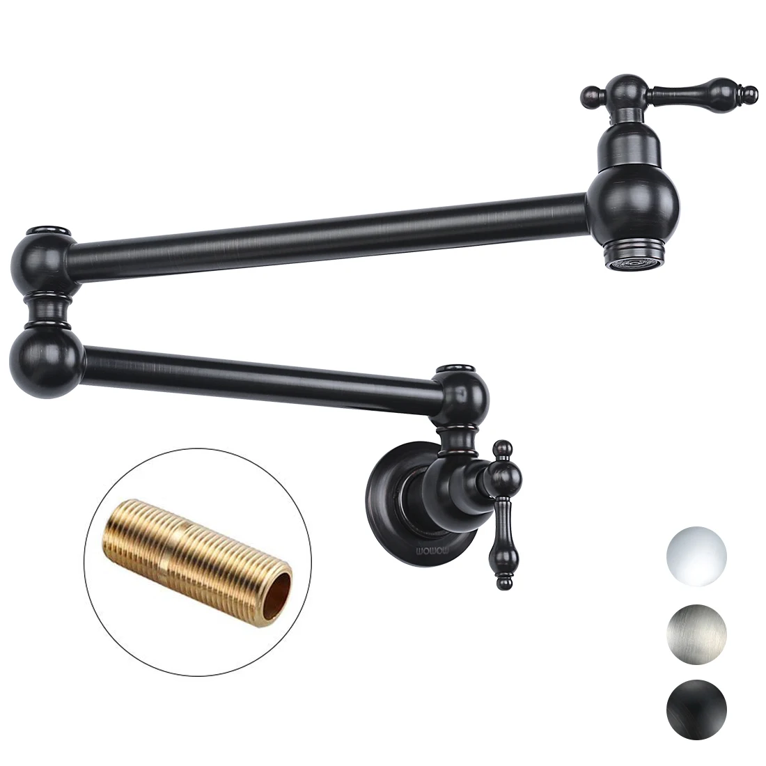 

Pot Filler Wall Mounted Brass Dual Mode Kitchen 90 Degree Rotation Copper 2 Handle Brushed Nickel Dual Joint Swing Arm Faucet