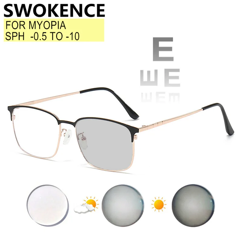 Prescription Glasses For Myopia -0.5 To -10 Blue Light Blocking Or Photochromic Lenses Alloy Frame Eyewear Men Women F579