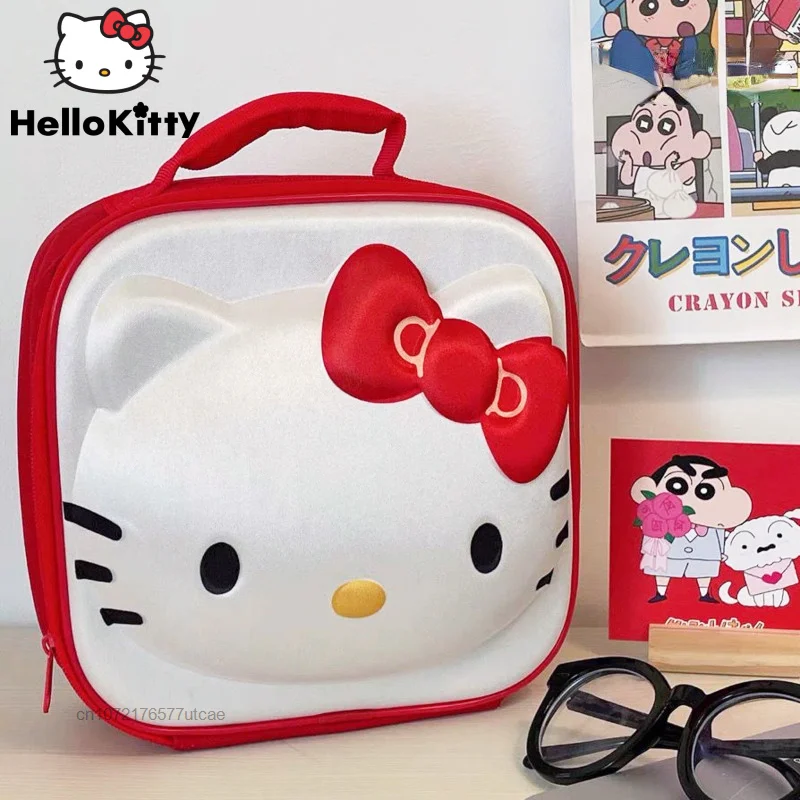 Sanrio 3D Hello Kitty Kuromi Cosmetic Cases For Women Zipper Fashion Y2k Makeup Box Cartoon Mesh Square Bag Suitcase For Travel