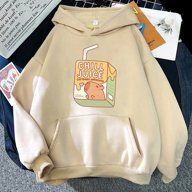 Cute Capybara Approved Drinking Juice Hoodies Kawaii Graphic Printing Sweatshirts Winter Long Sleeve Pullovers Roupas Femininas cartoon animal water dispenser dust cover printing cloth art drinking fountains barrels case household protector