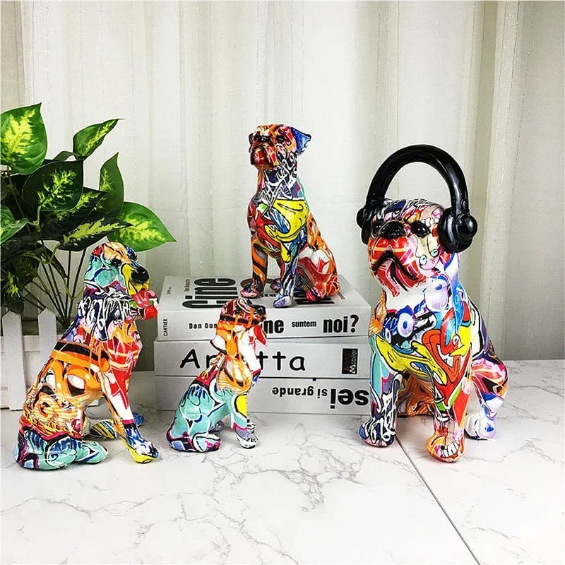 

Simple and Creative Colorful Bulldog Chihuahua Dog Statue Puppy Doll Living Room Office Decoration Home Decoration Resin Crafts