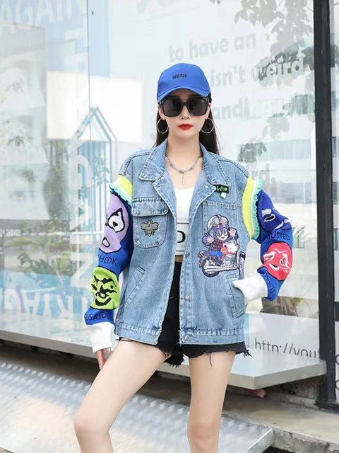 Vaqueras De Lentejuelas De Animados Para Mujer, Chaqueta Larga De Color A Juego, Chaqueta Vaquera De Manga Larga Para Mujer 2023 - Chaquetas AliExpress