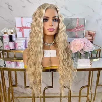 UNIQUEWIG Parrucca lunga in pizzo sintetico da 26 pollici Parrucche bionde a onde d'acqua per le donne Parrucche cosplay con linea sottile naturale da indossare ogni giorno