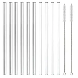 Set of 10 Reusable Glass Straws with Cleaning Brush - 8 Long (Transparent)