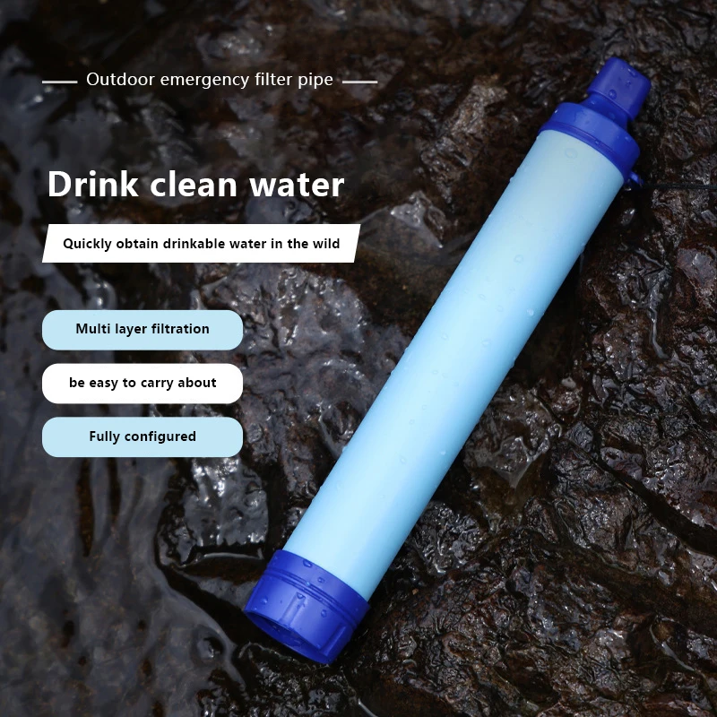 Outdoor Mini Water Filter Straw Camping Purification Portable Hiking Water Purifier for Survival or Emergency Supplies 1Set