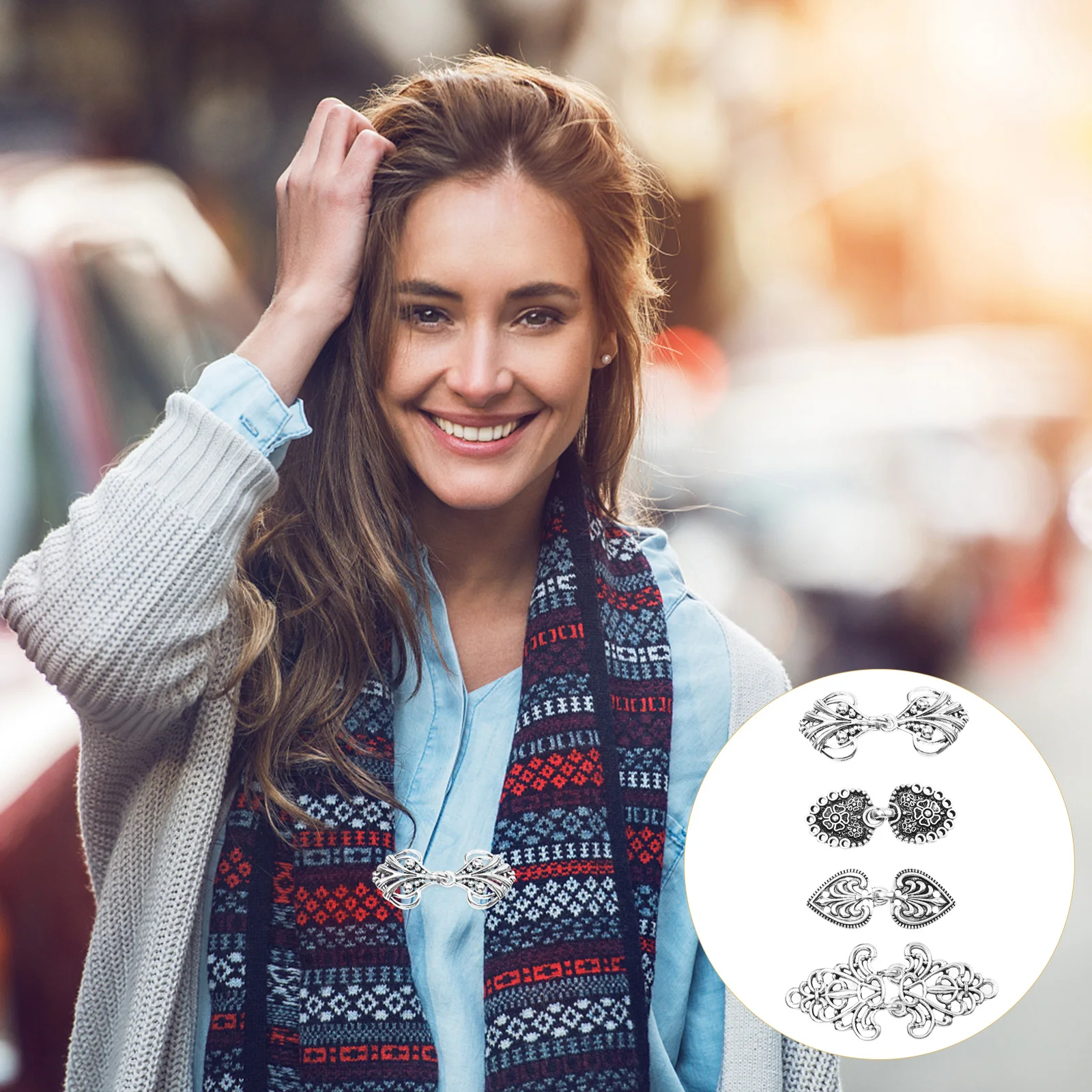 4쌍 빈티지 망토 케이프 버클 레트로 스타일 금속 잠금장치 치파오 가디건 케이프 코트 장식 DIY 버튼 액세서리