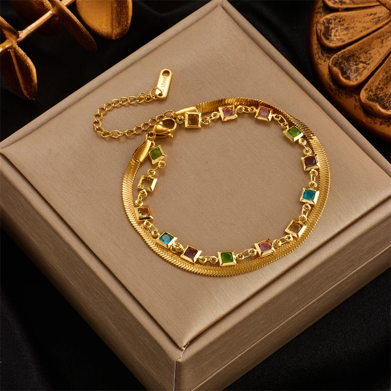 316 Stainless Steel Vintage Green Stone Heart Tassel Multilayer Charm Bracelet for Women Wedding Jewelry Beach брелок MEYRROYU Stainless Steel Bracelet Fashion Bracelet Fashion Jewelry