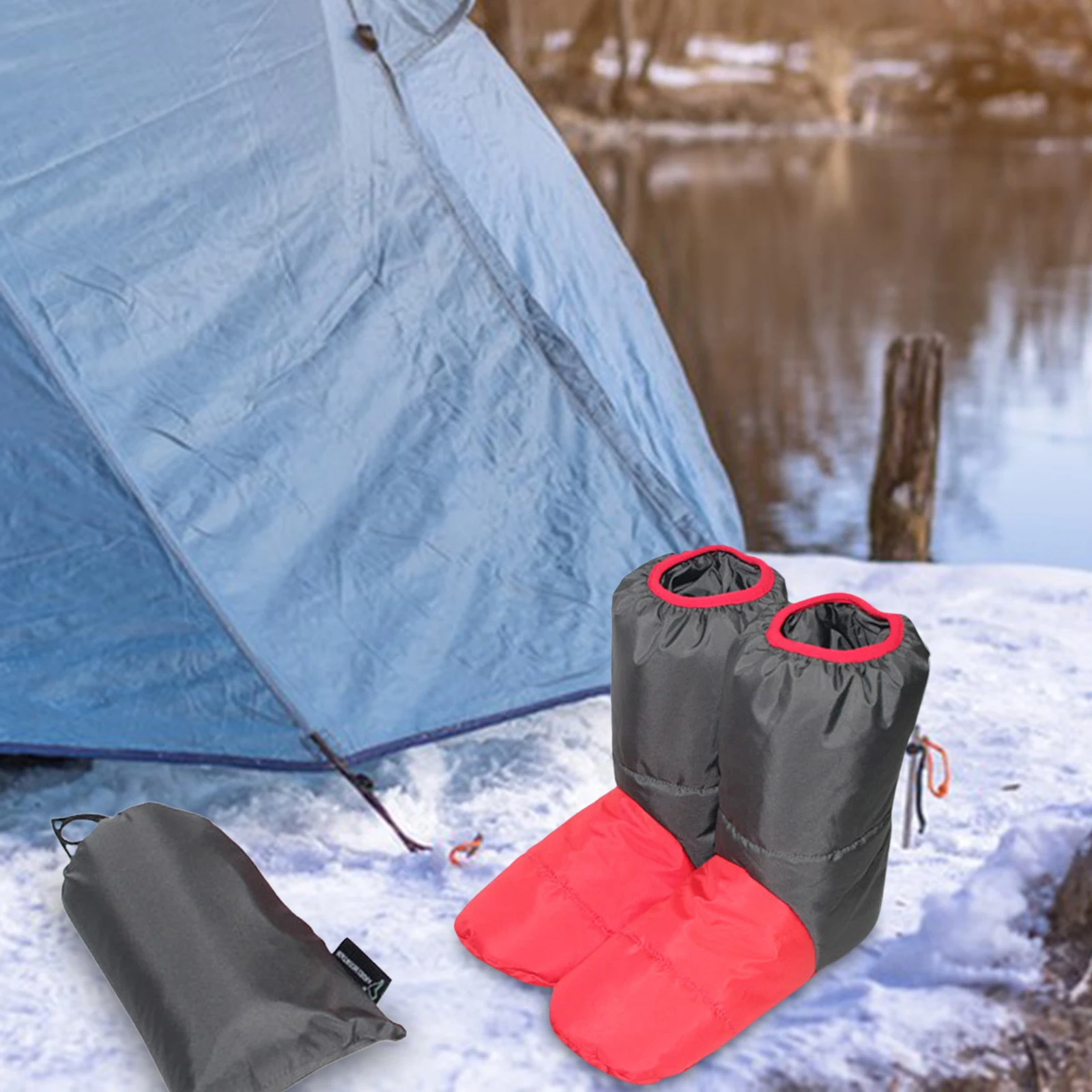 Down Booties Winter Anti Skid Breathable Foot Warmer Cover Slippers for Camping Men Women Bed Sleeping Bag Accessories Snowboard