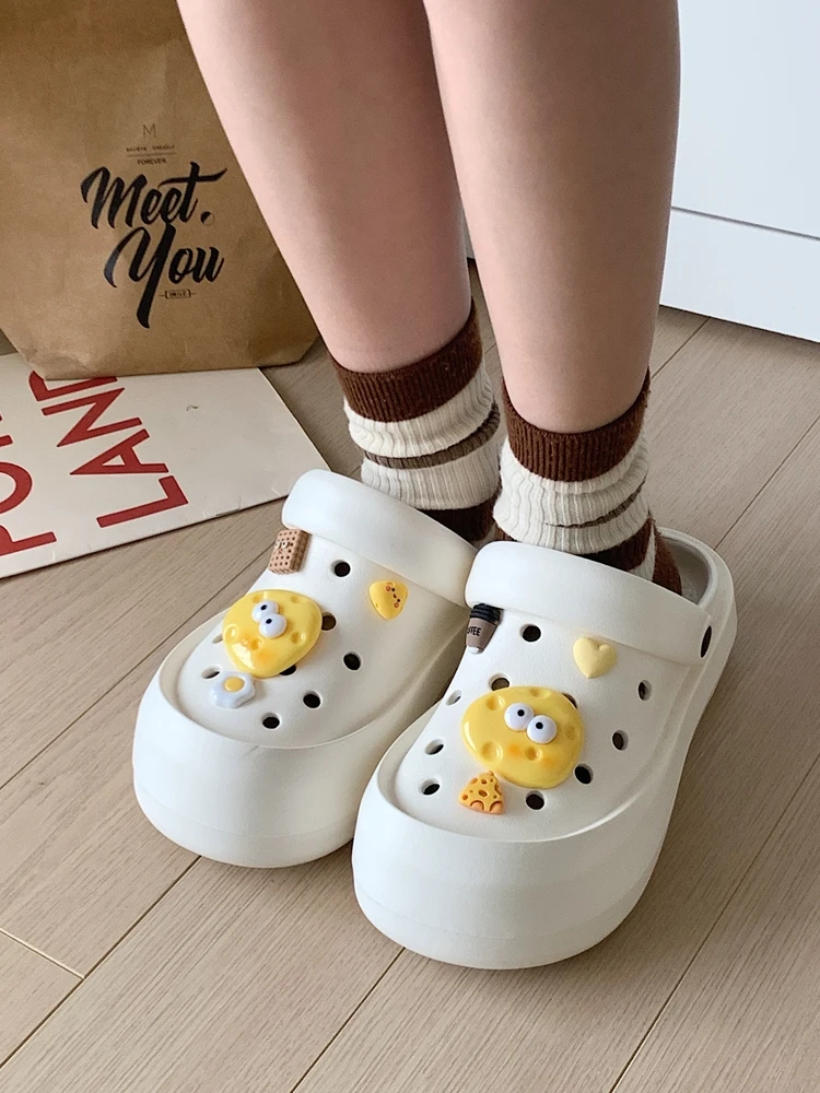 Hole Garden Shoes Ins Cute Cheese Women Man Slippers Shoes For Women's Summer Outdoor Anti Slip Parent-child Beach Sandals