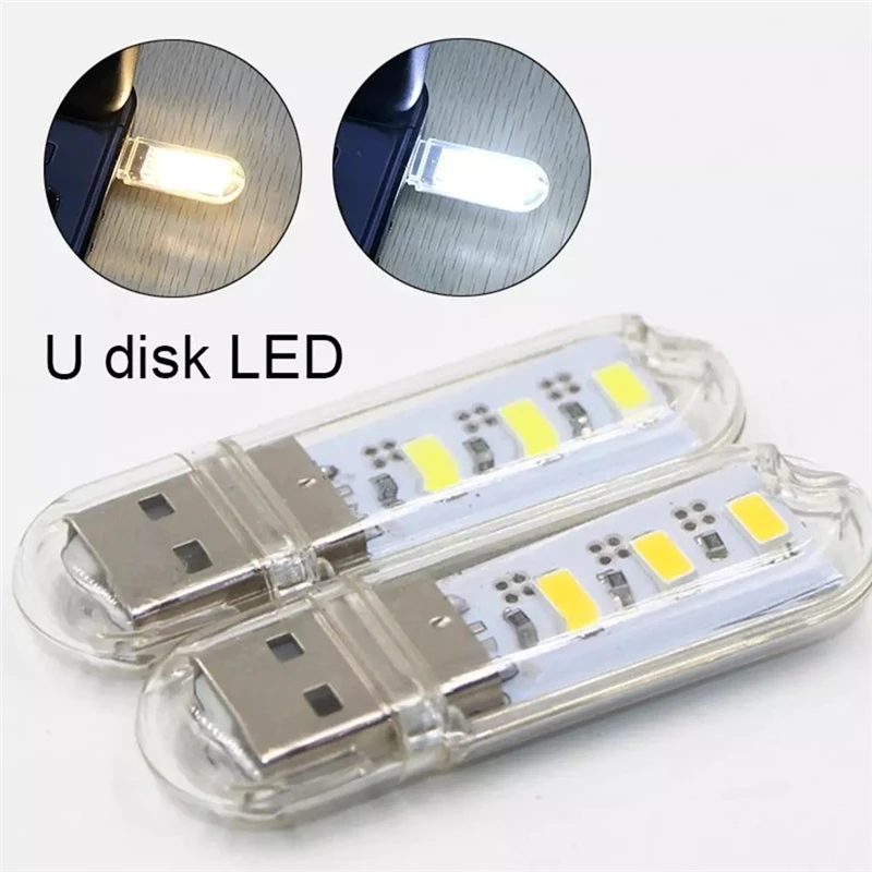 3leds Portable USB LED Lamp 5V Ultra Bright 3000K-7000K Night Light with Touch Switch for Computer Mobile Power Book Light