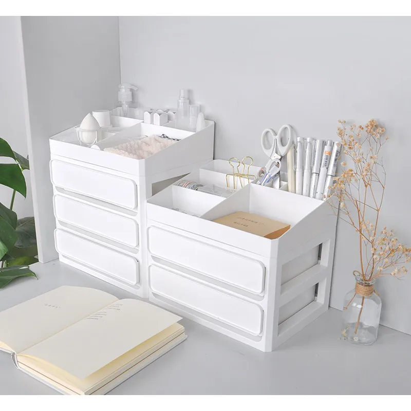 2/3/4 Layers Minimalist White Desk Drawer Storage Organizer Stationery Desktop Organizer Plastic