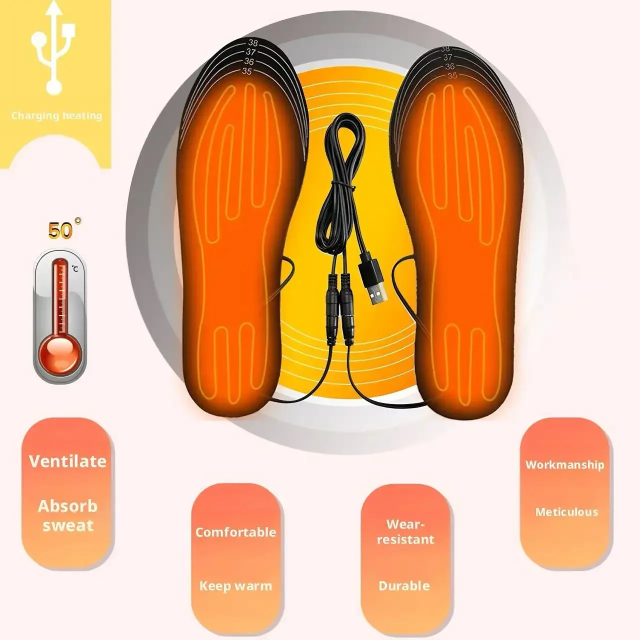 Electric Heated Insoles Trimmable Washable for Outdoor Walking