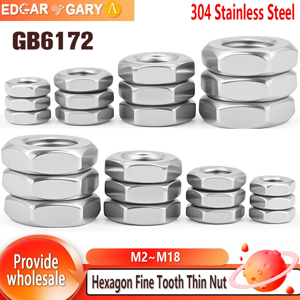 M2 M2.5 M3 M4 M5 M6 M8 M10 M12 M14 M16 M18 GB6172 304 écrou hexagonal à dents fines en acier inoxydable 2 pièces-50 pièces écrous hexagonaux plats