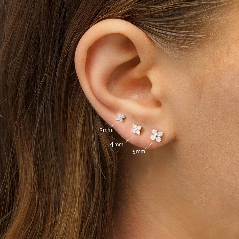 Simple Hypoallergenic Small Zircon Crystal Mini Flower Stud Earrings for Women Dazzling Mini Piercing Party Earring Jewelry Gift 5