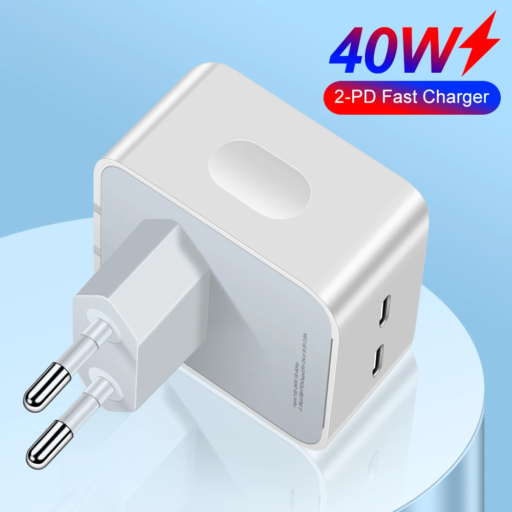 40W 2Ports Dual PD Type c Wall Charger Fast Charging Power Adapters For Iphone 12 13 14 Samsung