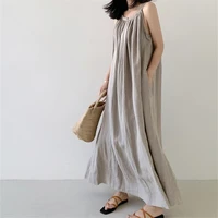 REALEFT Summer Cotton and Linen Tank Long Dresses for Women 2024 New Vintage O-Neck Sleeveless Strapless Dress Female - Image 4