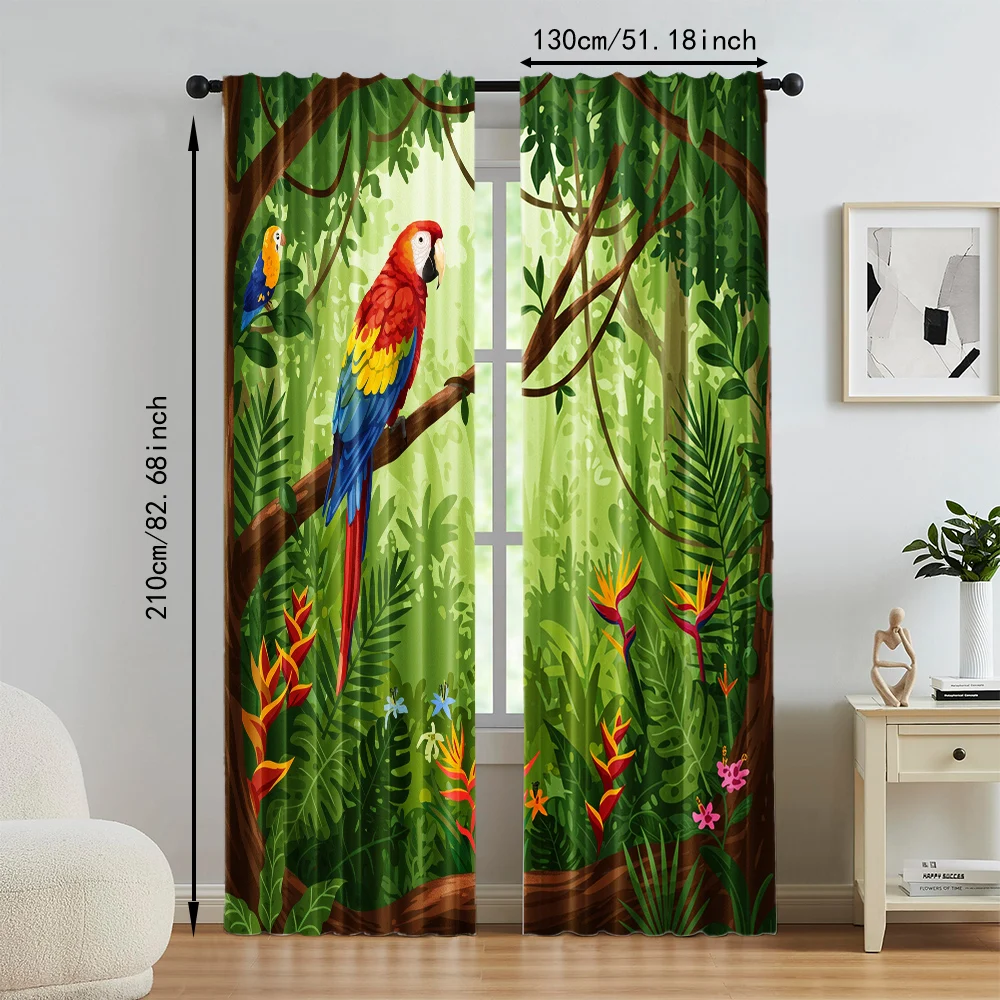 2pc, Window Curtains Parrot theme Versatile 100% Polyester,Without Electricity Birthday Party for Holiday Portraits and bedroom 5