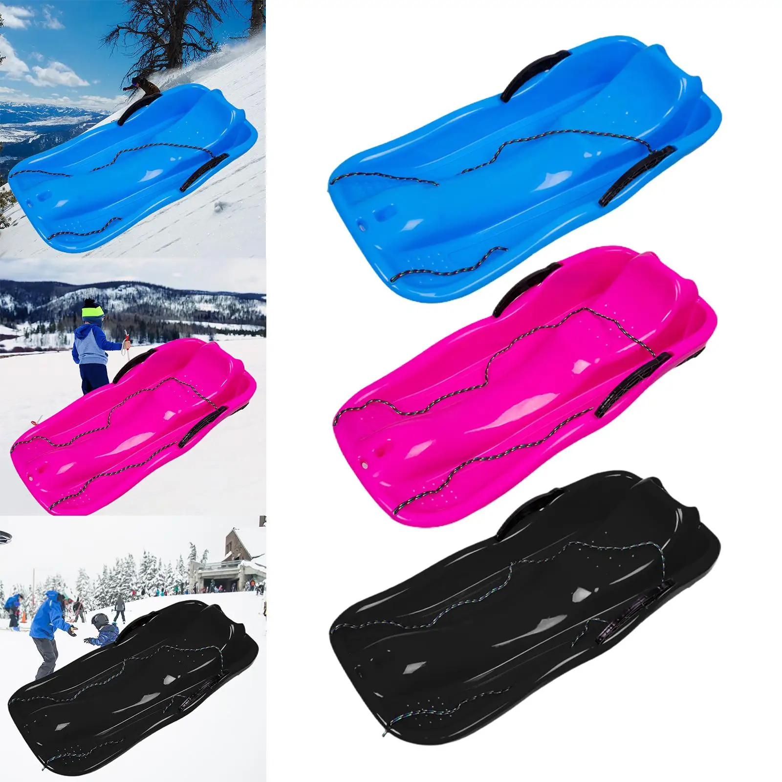 Toboggan Double Human Sleigh Sledding with Brake Handle Downhill Sled Winter