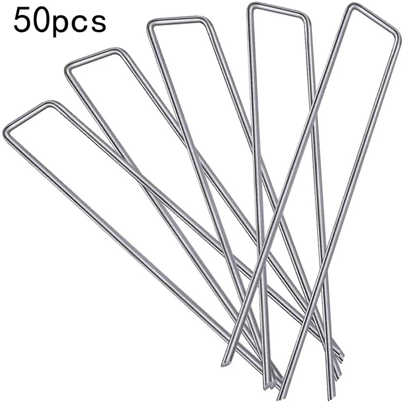 50Pcs Heavy Duty U Shape Garden Stakes Staple Securing Pegs Pins Anti-Rust For Securing Weed Barrier Fabric Landscape Fabric