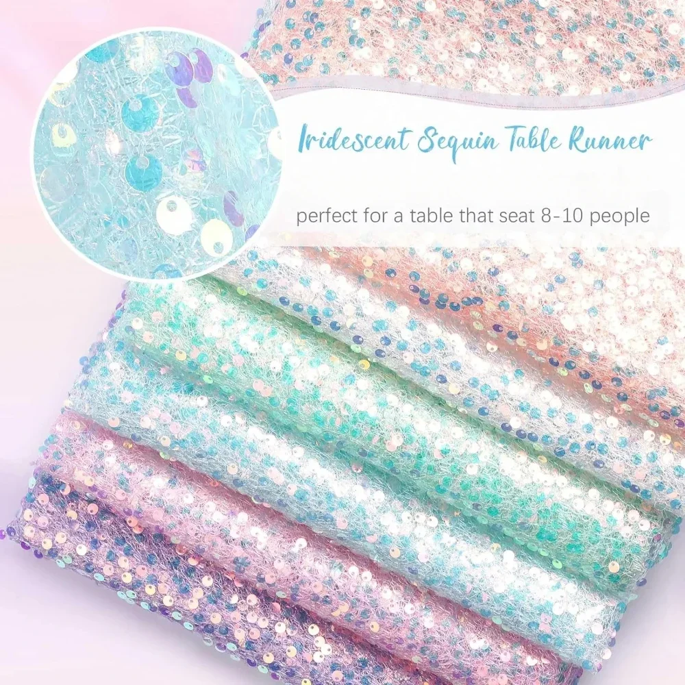 Glitter Iridescent Table Runner Holographic Mermaid Tail Scale Sequin 탁자 깃발  for Wedding Birthday Party Christmas Decoration 5