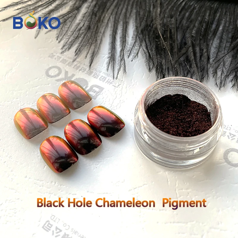 Hot Sale BOKO 0.2g/pc New Magic Chameleon Black Hole to Red Pigment Mirror Nails Chrome Powder For Art Decoration