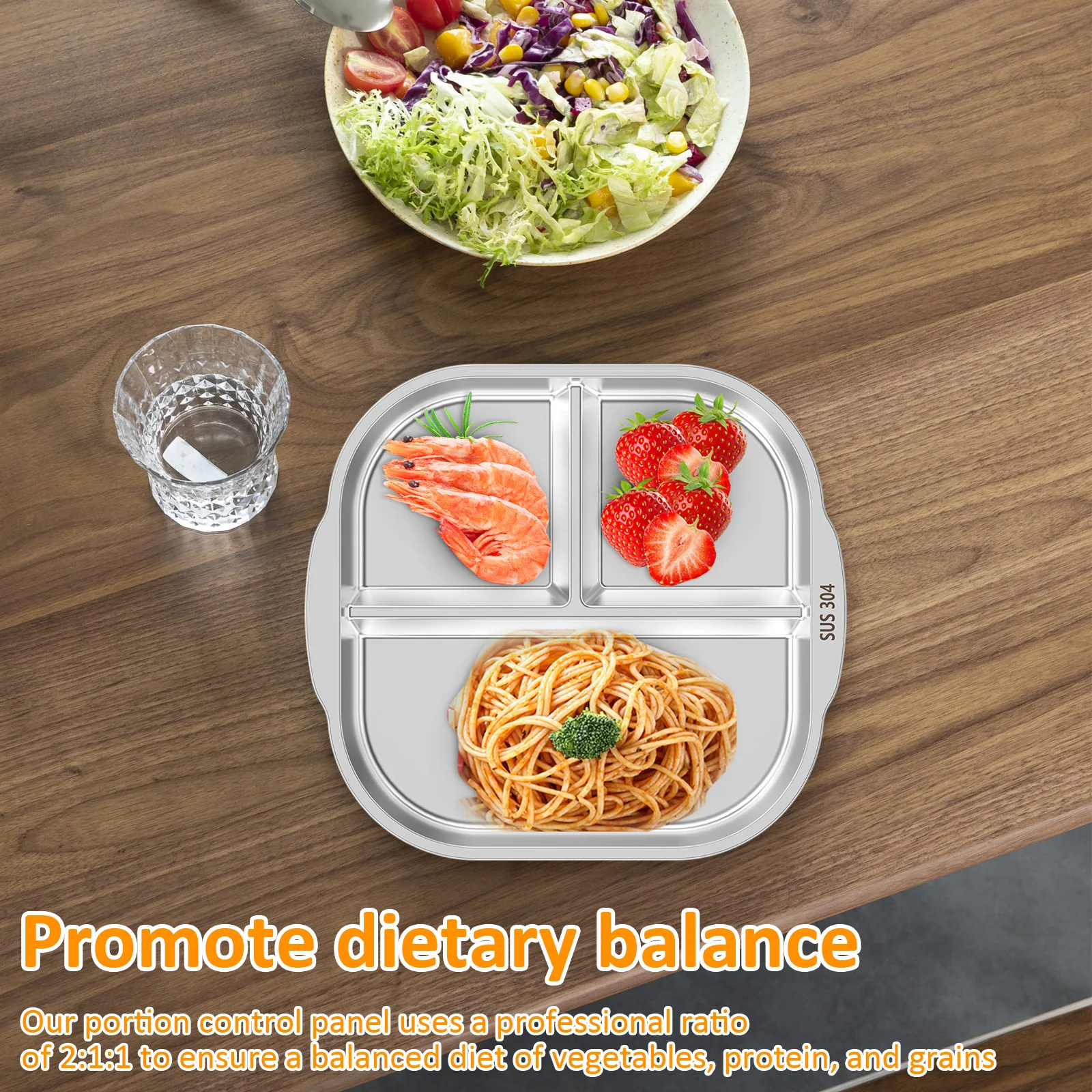 2Pcs Stainless Steel Divided Plates 3 Compartments Stainless Steel Snack Plate Reusable Divided Dinner Plates for Kids Adults