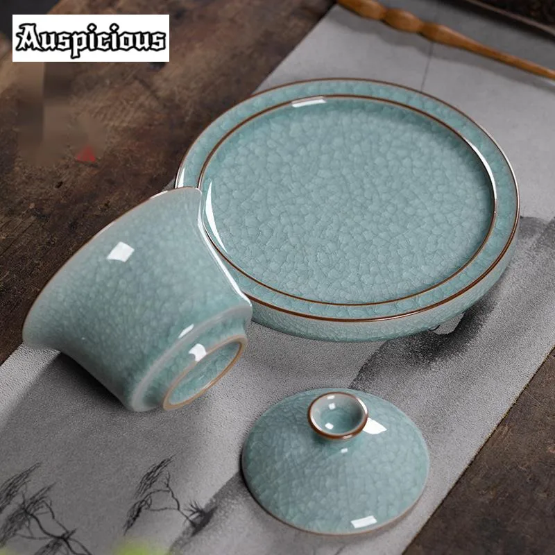 170ML Longquan Celadon Hand Grasping Gaiwan Handmade Ice Crack Galze Cover Bowl Tea Tureen Tea Maker Cover Bowl Teaset Gift Box