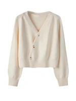 Autumn Winter Skew Button Cardigan V-neck Sweater Women Knitted Long Sleeve Tops Korean Loose Solid Cashmere Sweater for Woman 2