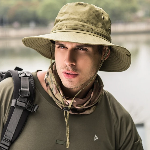 Bucket Hat for Men Solid Color Big Brim Fishing Cap Waterproof