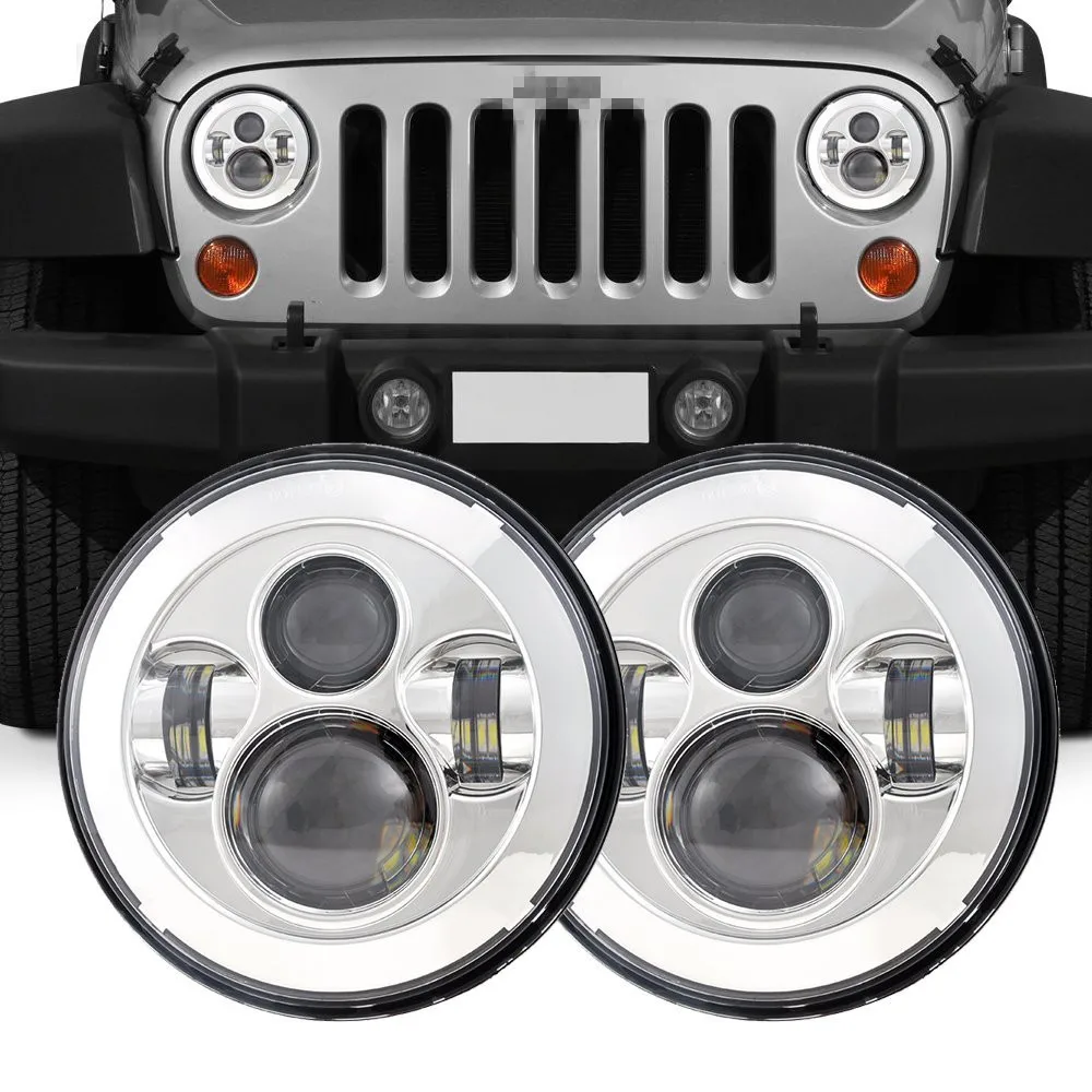 7 Inch Led Headlight H4 DRL Round 7'' Headlights with Yellow & White Angel  Eye for Jeep Wrangler Lada Niva 4x4 - AliExpress