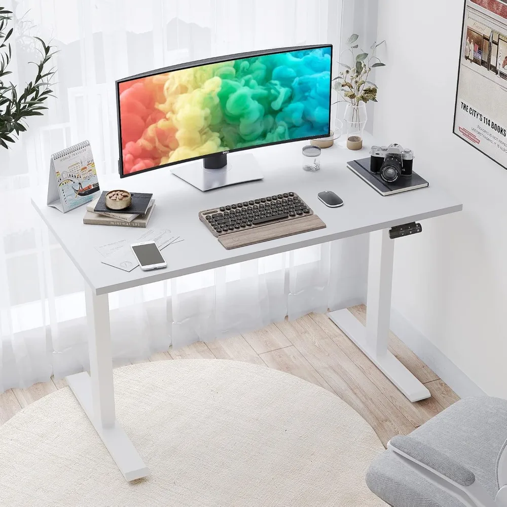 Sit Laptop Computer Writing Workstations with 3 Pre-Set and USB Port 48" for Home Office Smart Advanced Standing Desk, White