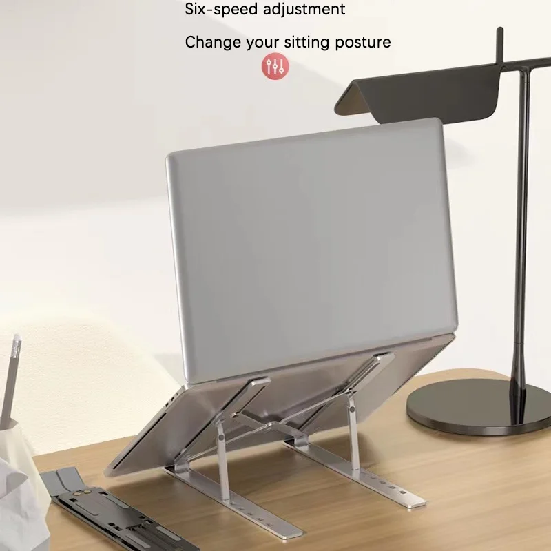 Sleek Adjustable Aluminum Portable Laptop Stand with Foldable Design and Non-Slip Cooling Support