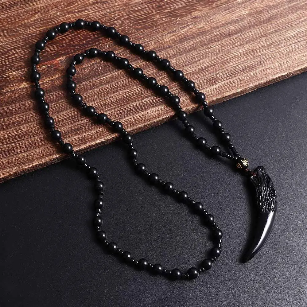 Jade Wolf Tooth Pendant Temperament Small Bead Couple Chinese Style Necklace Fashion Jewelry Girl Necklace Men
