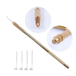 4 Pcs Ventilating Needles +1 Brasss Holder Make/Making/Repair Lace Wigs Toupee Hairpiece Wig Knotting Hook Sets Beaded Hook