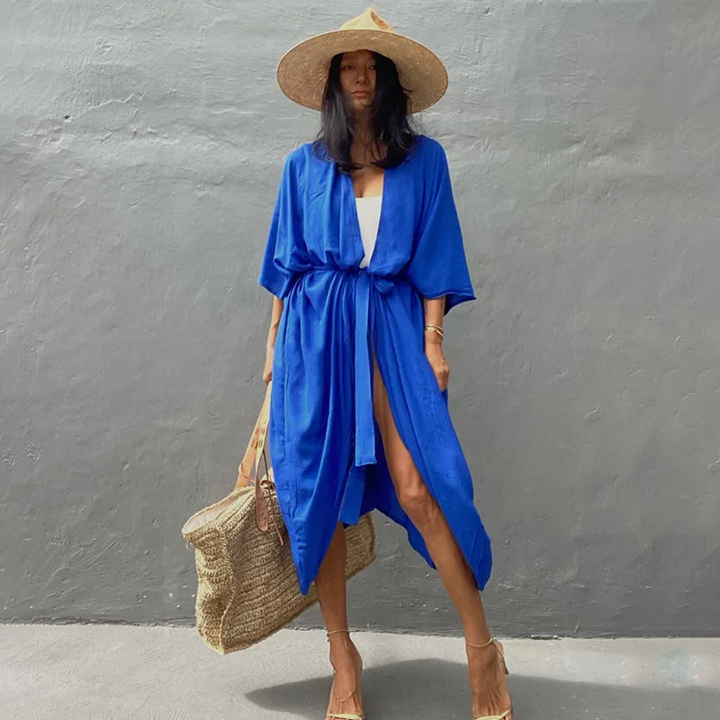 Hot New Women Summer Elegant Open Front Loose Casual Blouse Beach Party Robe Sleeve Shirt Cotton Sun Protectiont Wear bikini cover up skirt wrap Cover-Ups