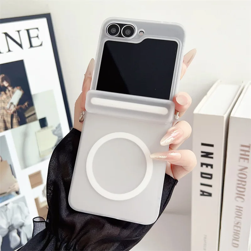 Luxury Solid Color Magnetic Folding Phone Case - Clear Matte Shockproof Hard Cover