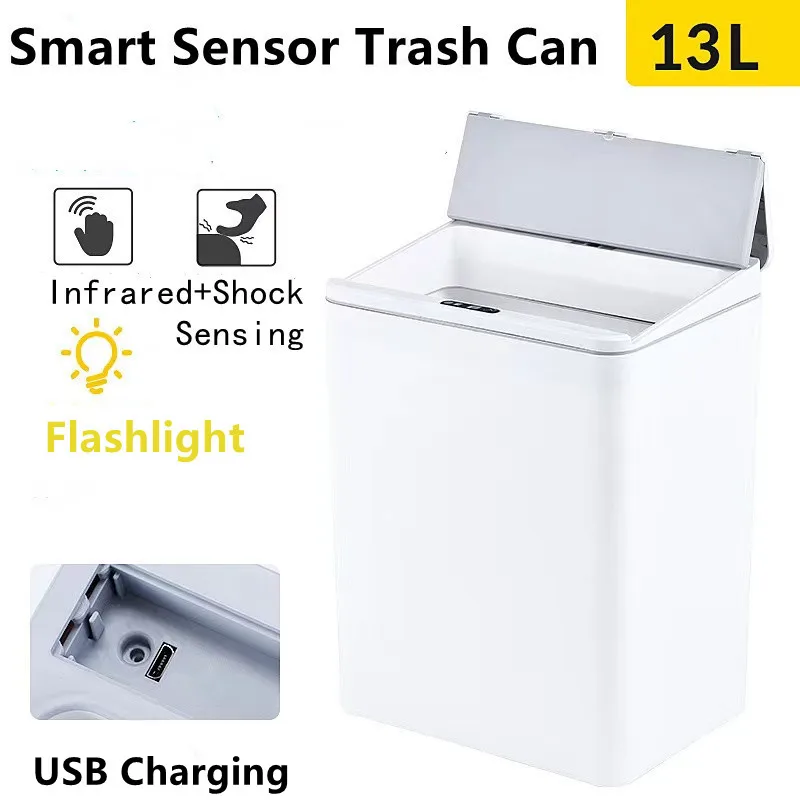 13l Smart Sensor Trash Can Usb Charging Infrared Induction Shock