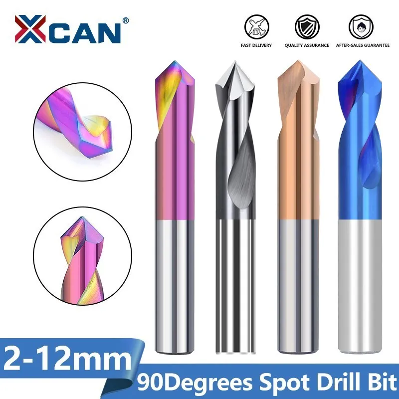 xcan milling cutter aluminum cutter cnc machine milling bit 1 12mm blue coated 3 flute carbide end mill spiral router bit XCAN Spot Drill 90 Degrees 2-12mm  Chamfer Mill Stub Starting Location Center Bit CNC Router Bit Milling Cutter Carbide End Mill