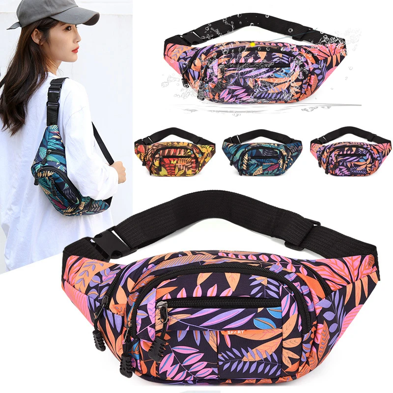

HOT Leaf Printed Female Waist Bags Large Capacity Fanny Pack Men's Belt Bag Women Fashion Casual Canvas Travel Banana Bags