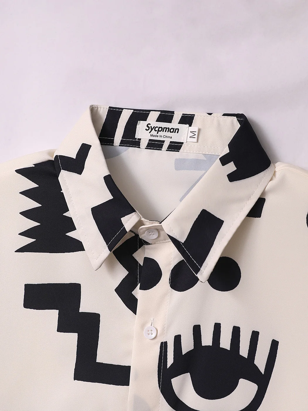 Sycpman Retro Hiphop Print Short Sleeve Shirt Men Fashion Brand Personalized Loose Casual Coat for Summer