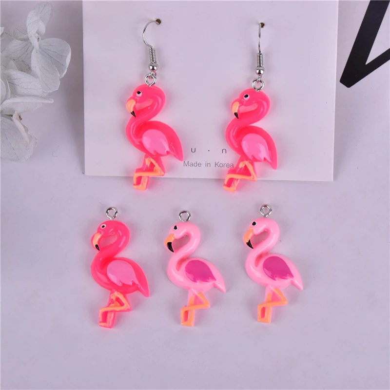 10pcs/pack Flamingo Resin Charms for DIY Earring Jewelry Design Making